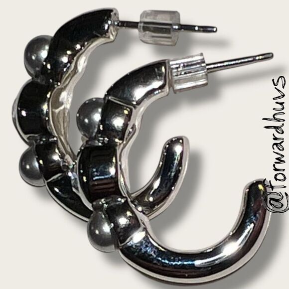 Bundle Sale 3 for $15 | Silver-Tone Hoop on Stud Earrings - Picture 7 of 8